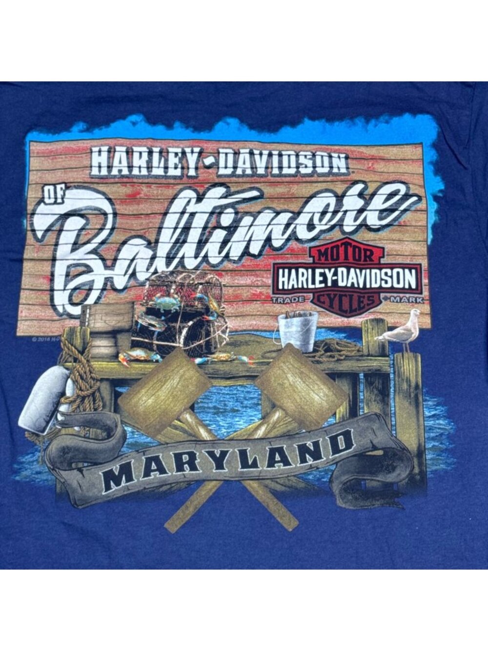 Harley-Davidson Blue Crab Graphic T-Shirt Baltimore Maryland Design Size XL